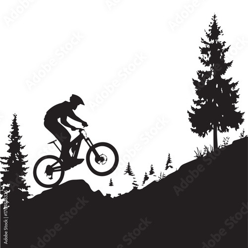 Black mountain biking Silhouette Vector, High Quality Illustration on White Background