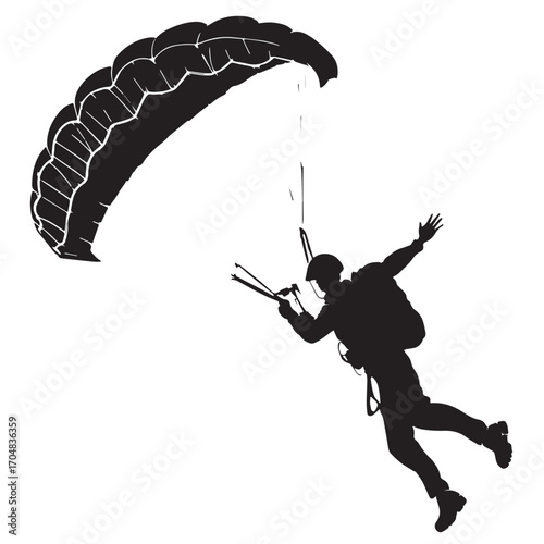 Black parachuting Silhouette Vector, High Quality Illustration on White Background