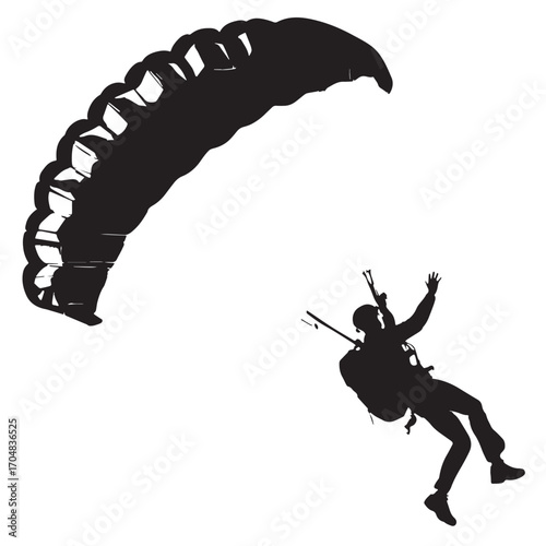 Black parachuting Silhouette Vector, High Quality Illustration on White Background