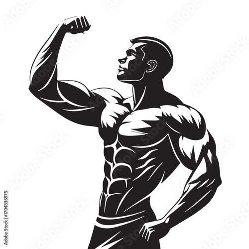 Black muscular bodybuilder Silhouette Vector, High Quality Illustration on White Background
