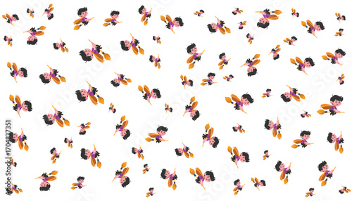 Vector Background Pattern of Child Riding a Broom