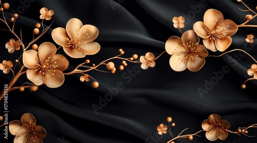 Gold blossoms on dark fabric