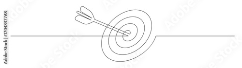Arrow hitting target: Line art vector illustration