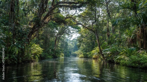 Dense Amazon Rainforest with a Lush River Flowing Through