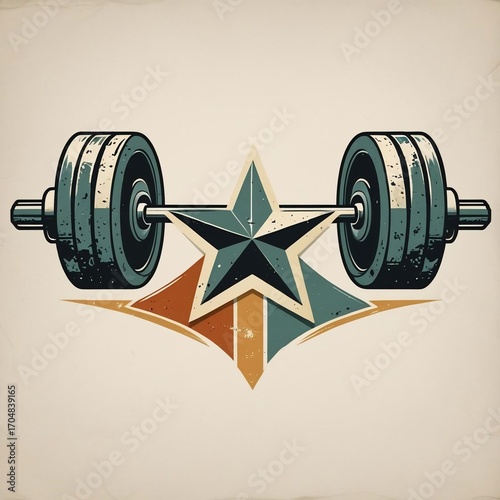 Vintage barbell with a patriotic star emblem symbolizing strength and achievement