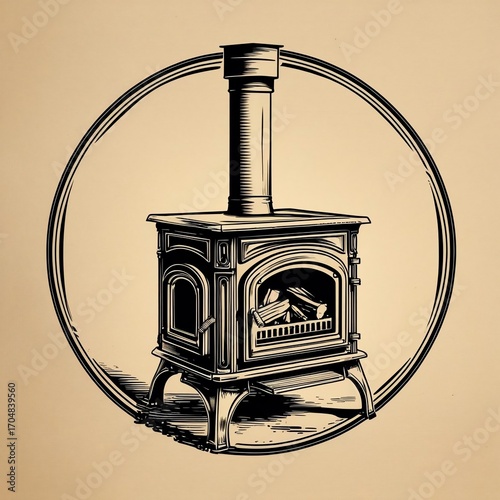 Rustic Heating Appliance Design Featuring a Traditional Log Burning Fireplace