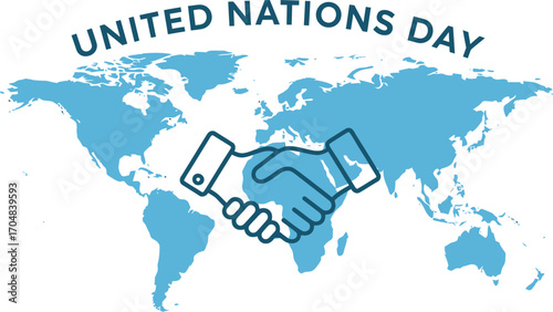 United nations day illustration with a handshake in front of a world map