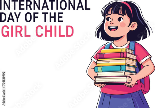Illustration for the International Day of the girl child, a girl holding books for education and empowerment