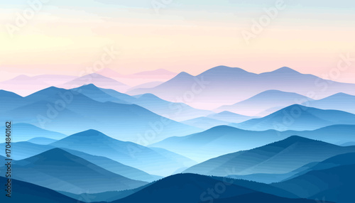 Serene Blue Mountain Landscape with Hazy Layers.