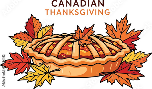 Delicious canadian thanksgiving pumpkin pie with maple leaves for holiday celebration