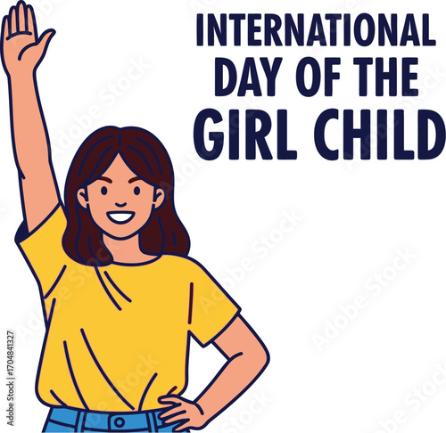 A cheerful girl raising her hand for international day of the girl child