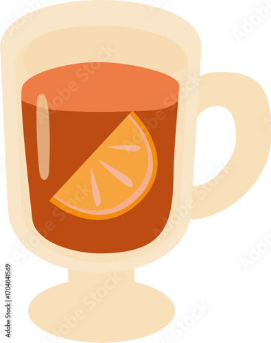 Glass of lemon tea icon with orange slice inside perfect for warm autumn beverage