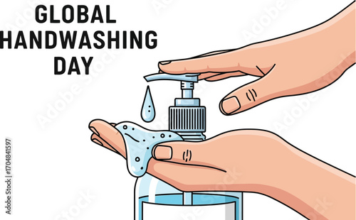 Hands being washed with soap for global handwashing day hygiene concept for banner or poster
