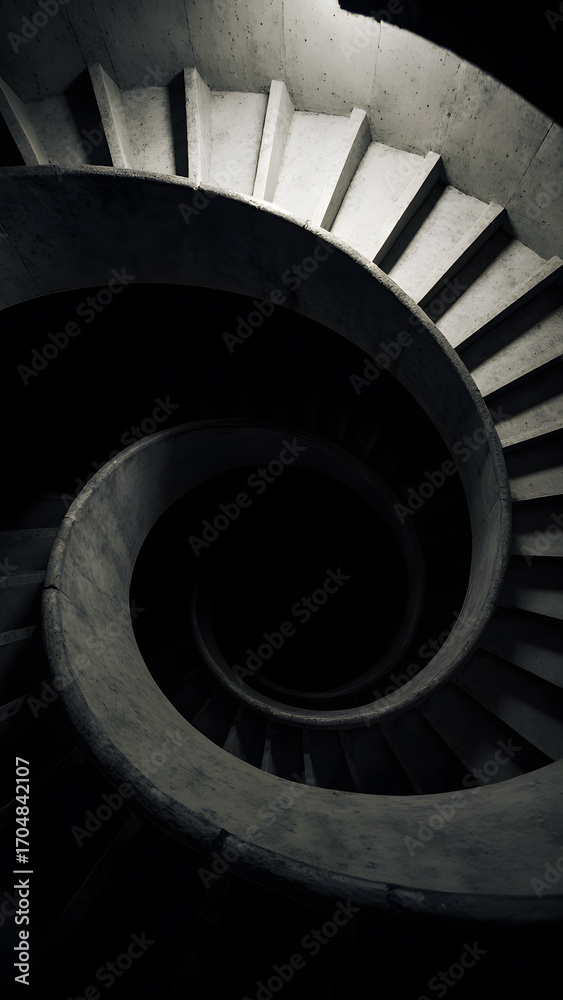 Fototapeta premium A Surreal Spiral Staircase Descending Endlessly into Darkness