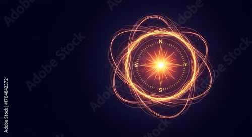 A glowing compass surrounded by glowing lines, symbol of precision.