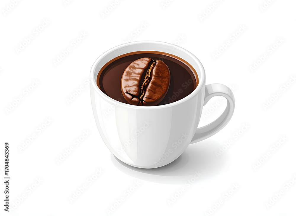 Fototapeta premium Cafe logo with cup and coffee bean icon, isolated PNG