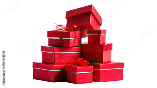 Red gift boxes stacked high