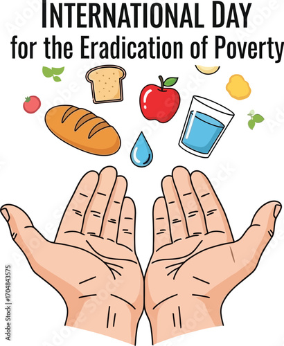 Illustration of hands holding food for international day for the eradication of poverty