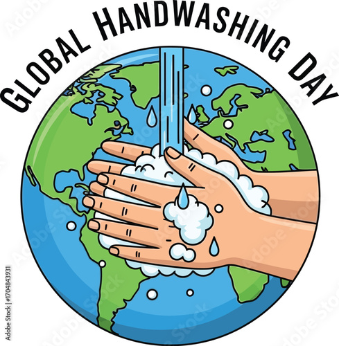 Global handwashing day with hands and water for hygiene promotion and disease prevention