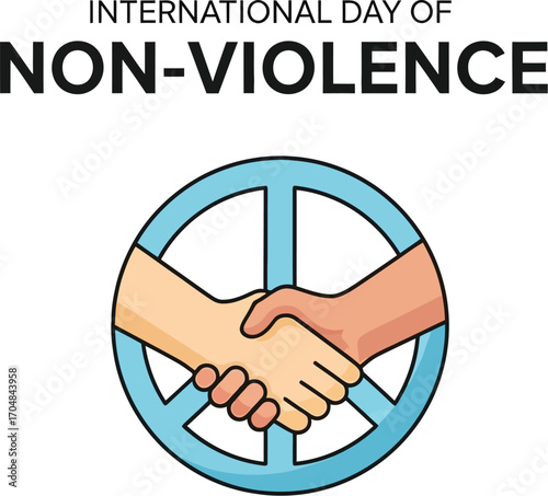 International day of nonviolence with handshake in peace symbol