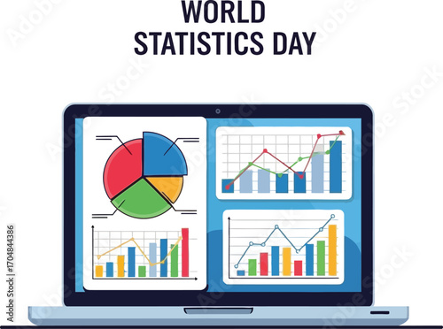 Illustration of world statistics day with laptop and graph for data analysis