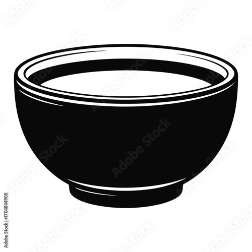 Simple black and white illustration of a ceramic bowl with a white liquid inside