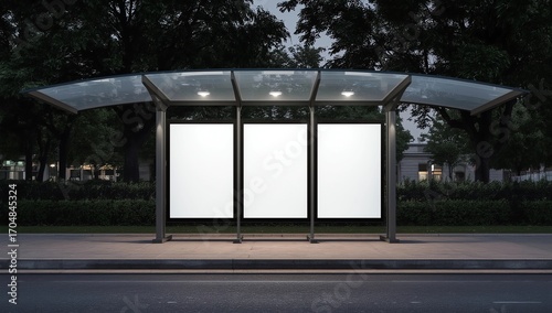 Wallpaper Mural Bus station mockup with 3 empty spaces. Night or dusk time, 3d rendered realistic illustration Torontodigital.ca