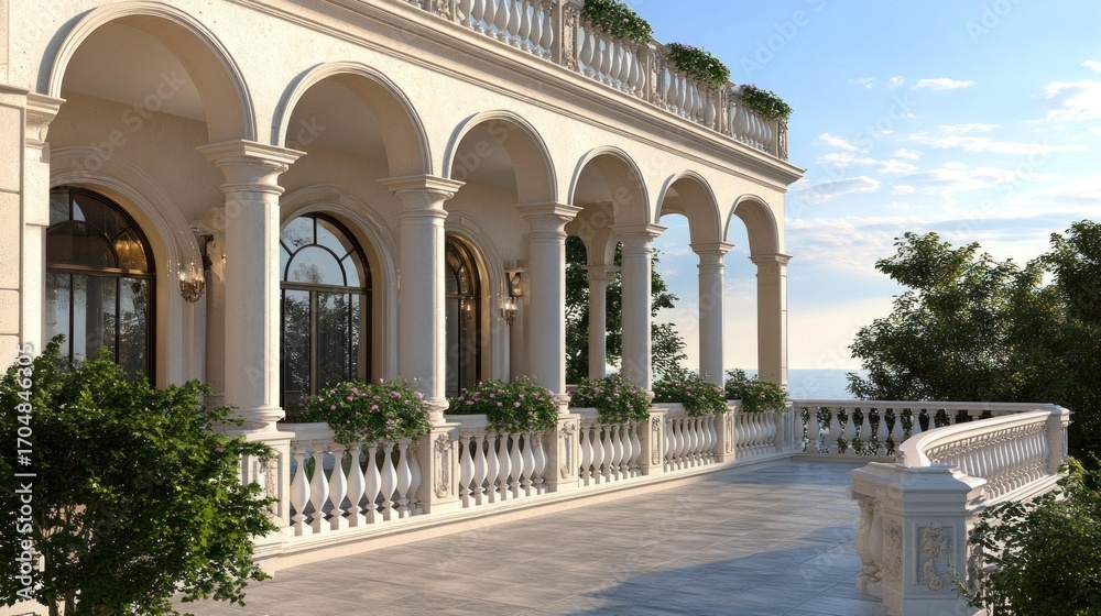 Obraz premium Elegant mansion balcony overlooking the sea