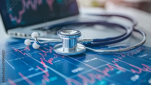 Healthcare insights and digital medical stock market analysis with stethoscope