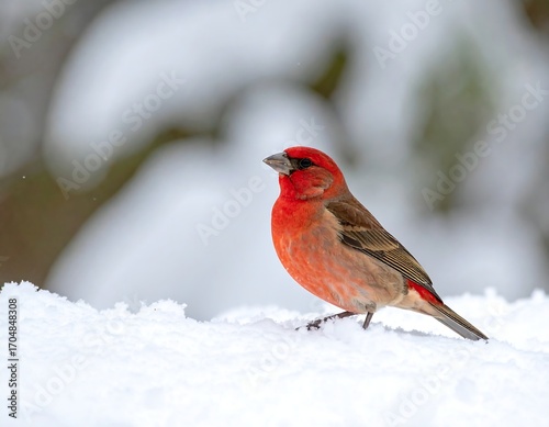 Red bird on snow