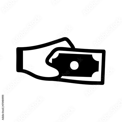 A black and white symbol of a hand offering a cash payment
