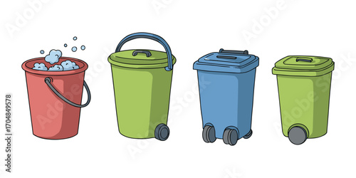 Colorful cartoon containers and bins in a row art