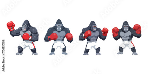 Four cartoon gorillas preparing to box seriously