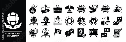 Set of Solid Icons Representing Diplomacy.