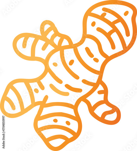 Abstract ginger root icon with orange gradient on white background herbal