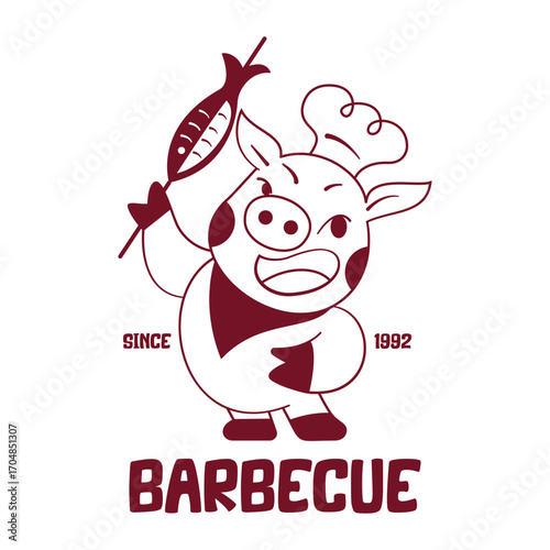 Pig cute cartoon character logo template for pork products
