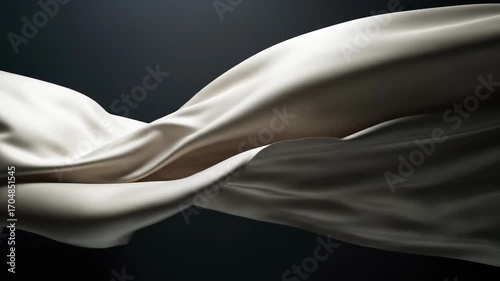 Flowing fabric forms smooth curves and elegant folds on dark background