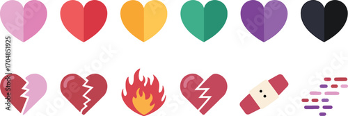 Collection of diverse heart emojis in many styles and colors expressing love