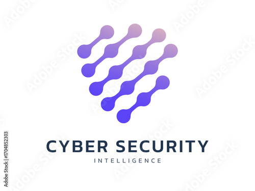Cyber security intelligence data protection with network connecting shield shapes alignment technology vector logo design concept. Abstract shield security icon logotype for ID ui, identify, antivirus