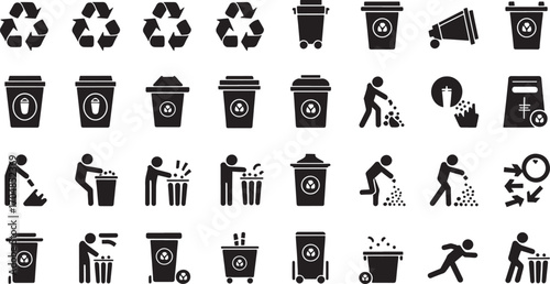 Recycling and waste disposal icons collection environmental responsibility and sustainability symbols