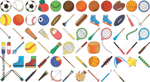 sports equipment Diverse sports equipment icons collection and activities action icon fitness equipment graphic icons