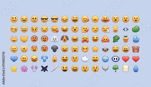 Vibrant collection of diverse emojis arranged in a grid for digital communication and expression