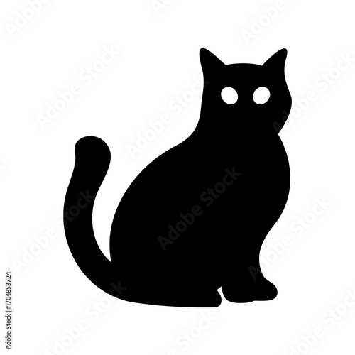 Black cat silhouette with glowing white eyes staring intensely forward