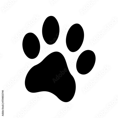 Simple black paw print on a white background, four toe pads