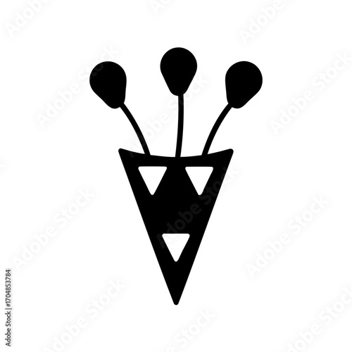Abstract floral bouquet with triangle vase and three rounded flower heads