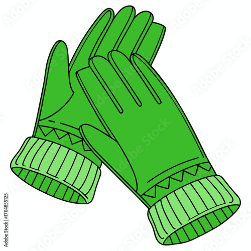 Green Winter Gloves with whaite Background Vector Illustration