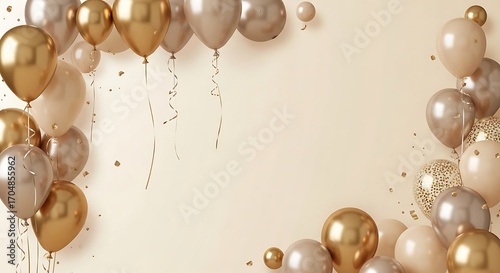 Elegant golden and champagne balloons create a celebratory border for special occasions.