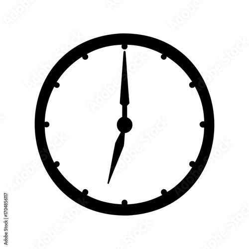 Black and white graphic illustration of a clock showing seven thirty time