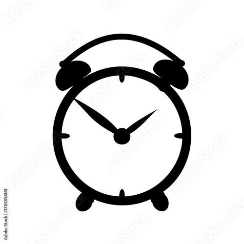 Illustration of a simple black alarm clock on a white background