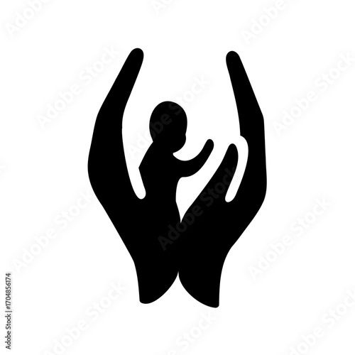Protective hands cradling a baby, symbolizing care, love, and new beginnings concept